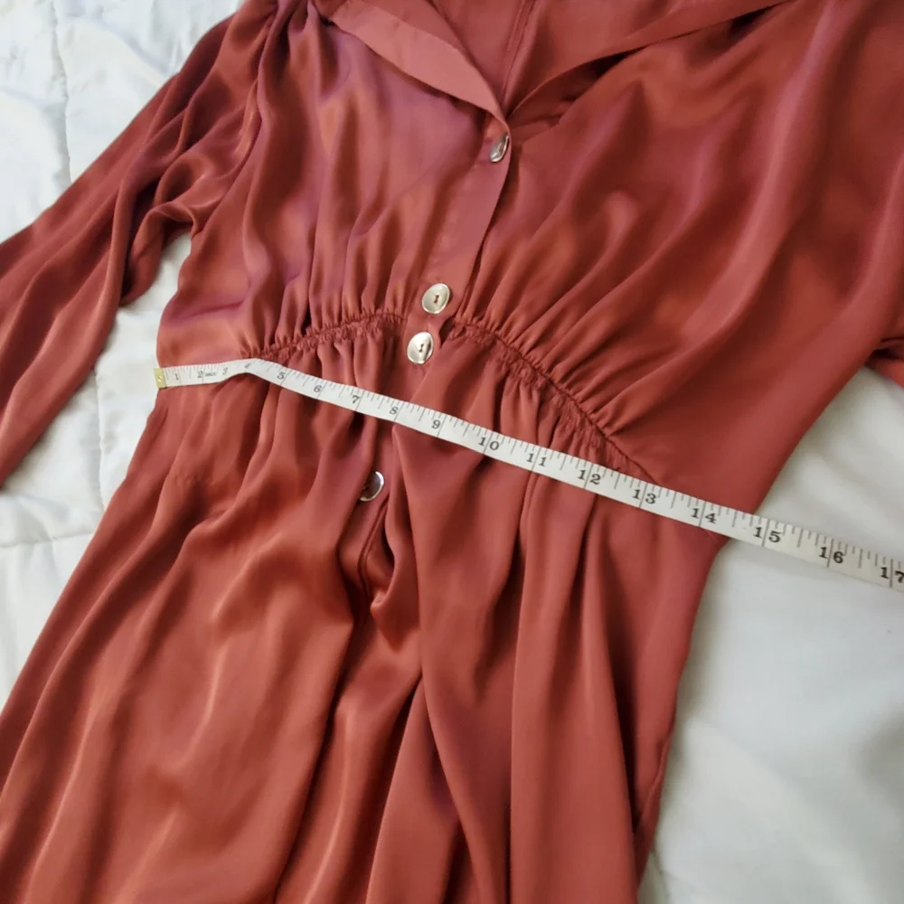 Zara Womens Satin Effect Midi Shirt Dress Marsala Size M - Picture 7 of 8
